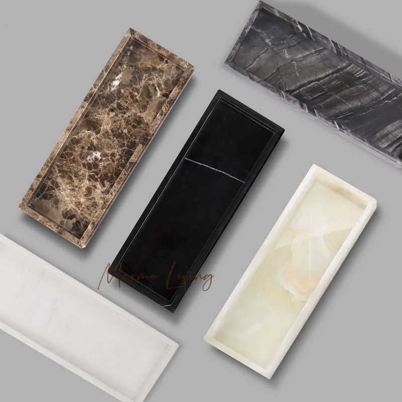 Zara Home Bathroom Set - Real Natural Marble Tray with Handle