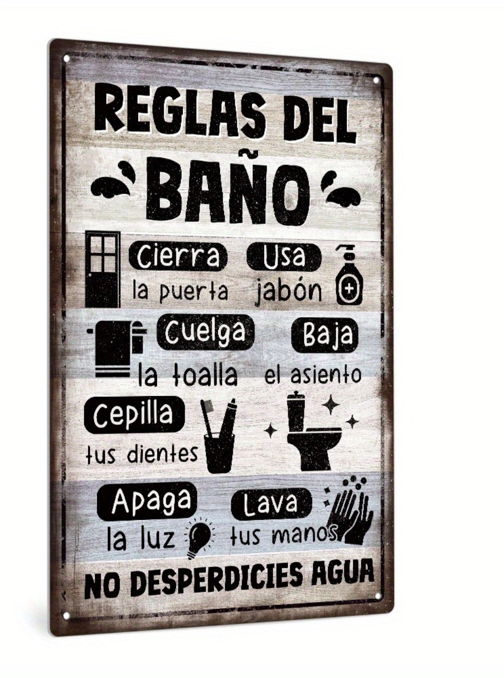 Home Bathroom Rules - Spanish Vintage Bathroom Rules Metal Sign