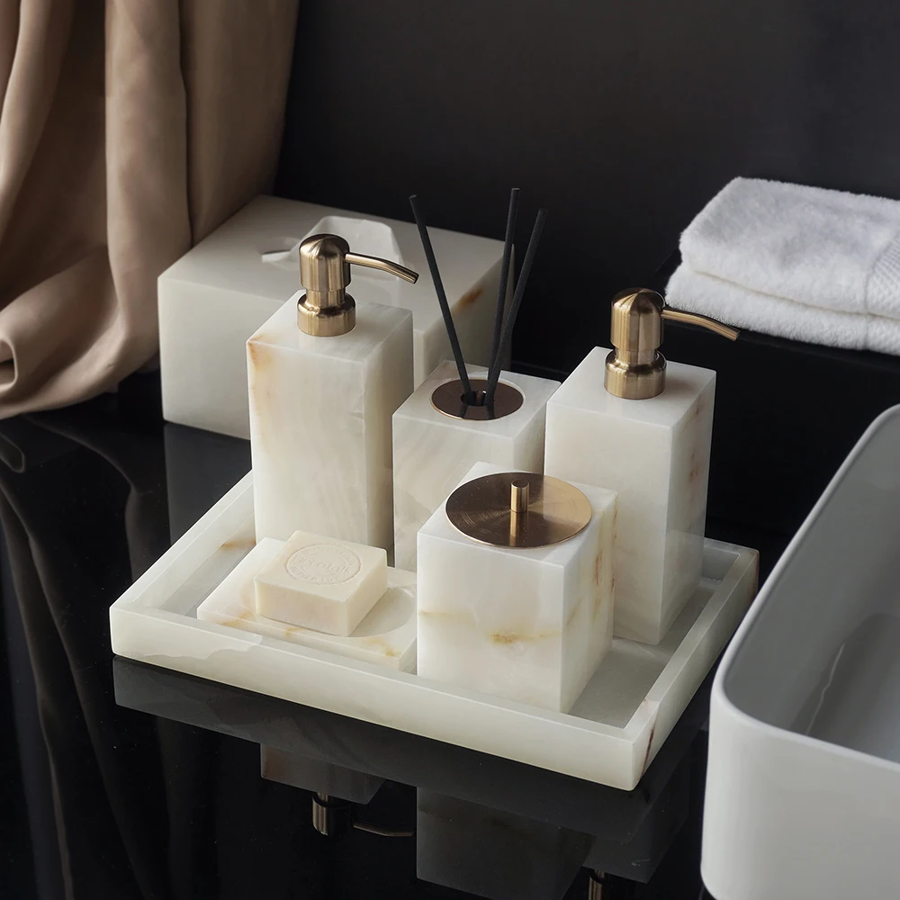 Zara Home Bathroom Set - White Onyx Natural Marble Bathroom Accessories