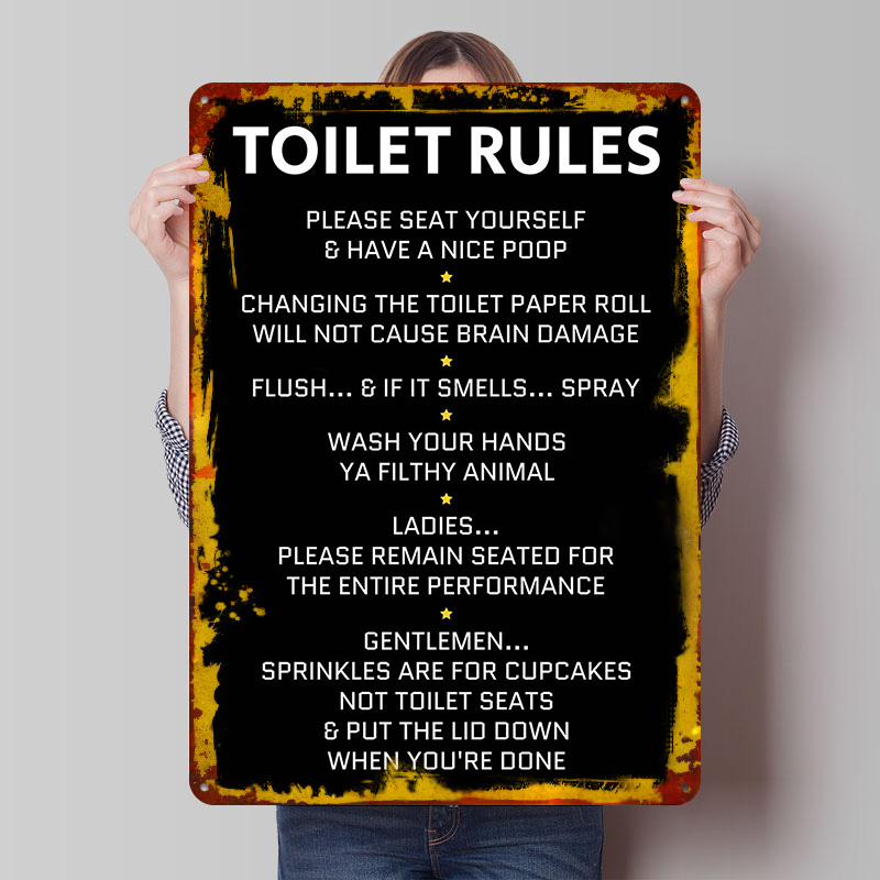 Home Bathroom Rules - Toilet Rules Tin Poster Customized Retro